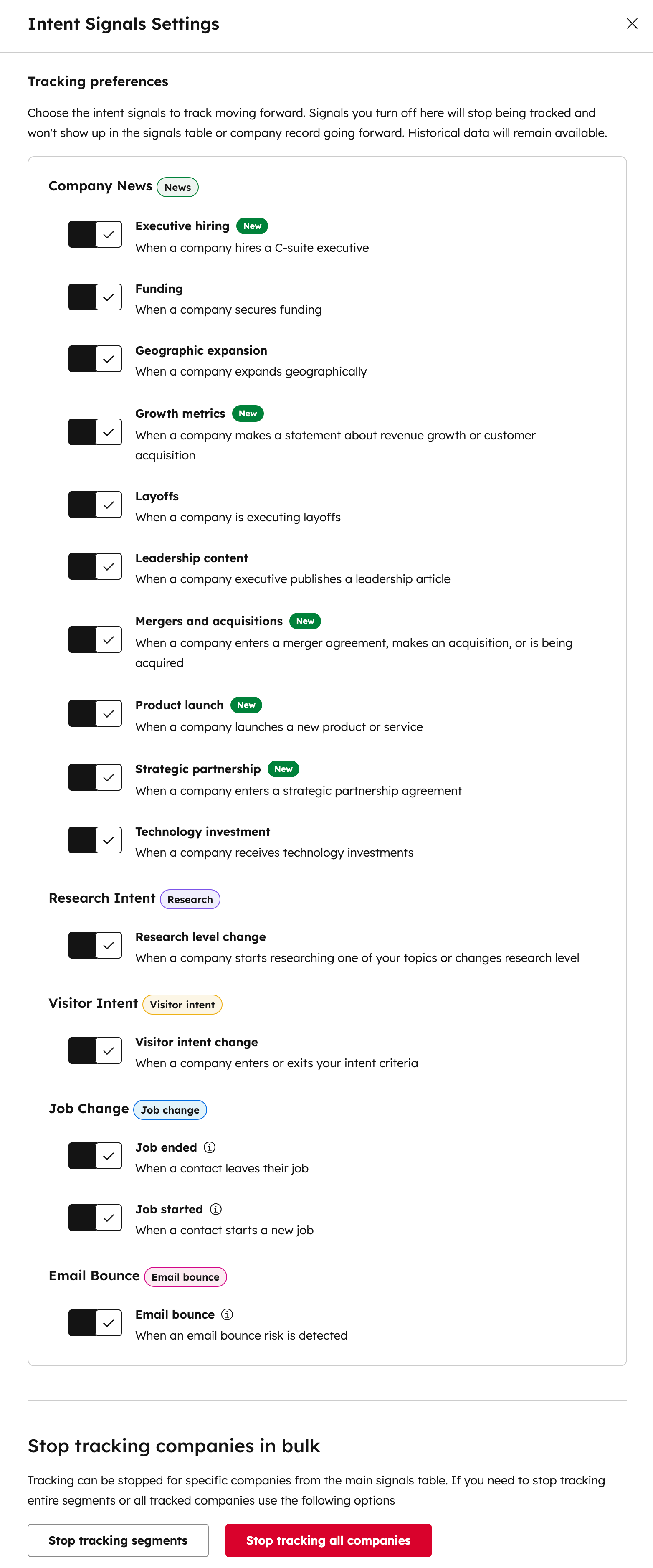 HubSpot buyer intent signal settings