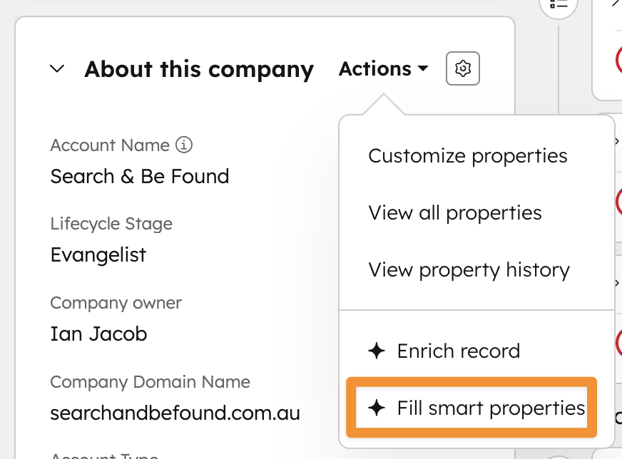 HubSpot company fill smart property 1