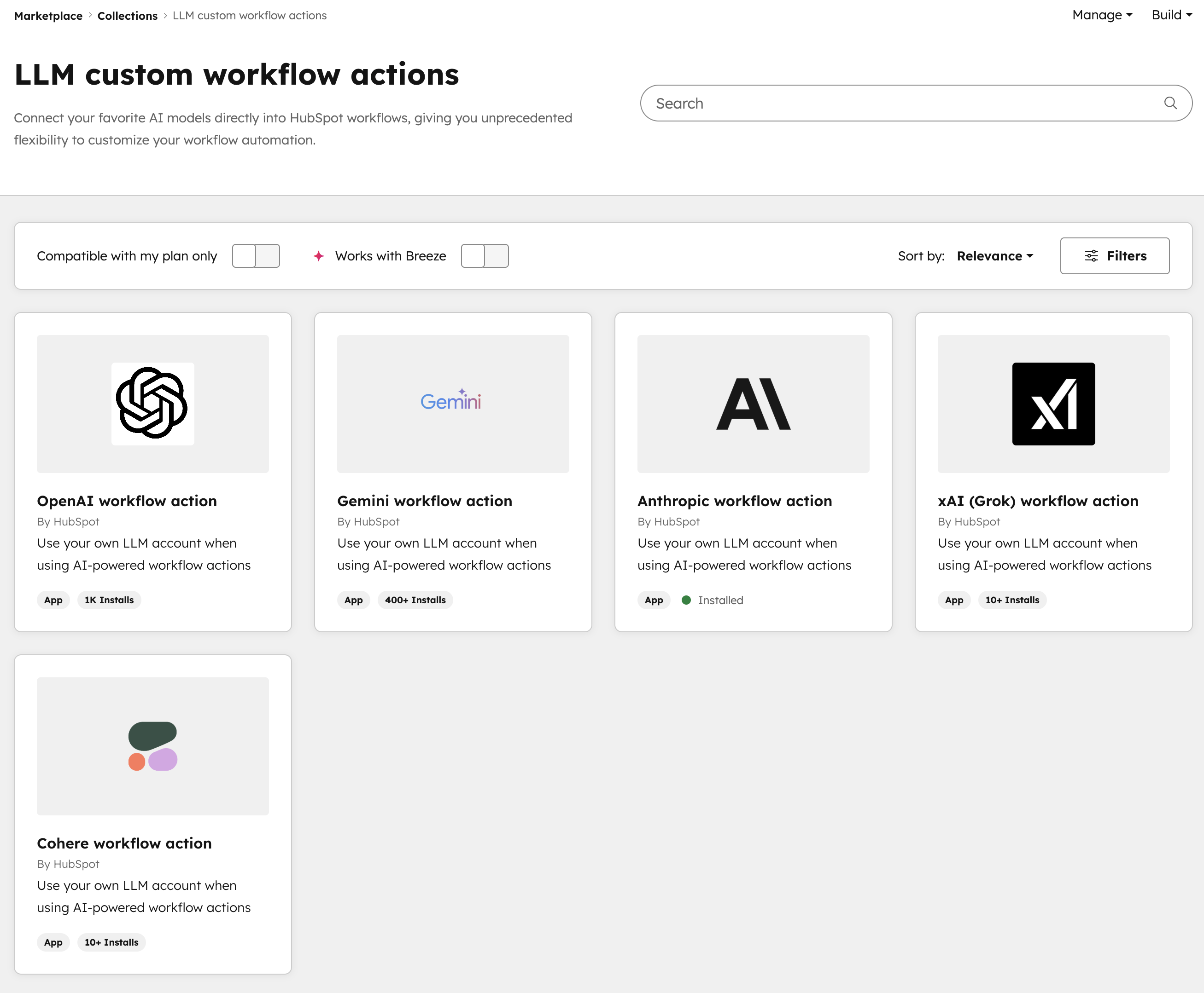 HubSpot marketplace llm collection 1