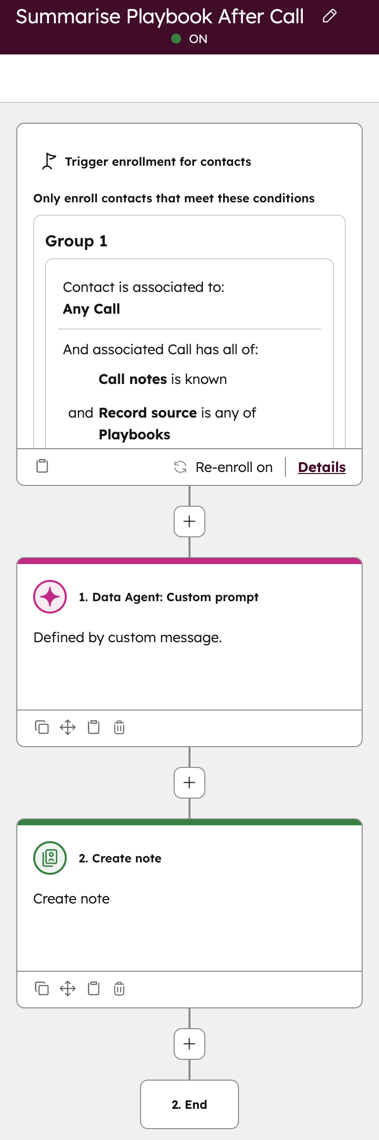 HubSpot workflow call data agent playbook 1