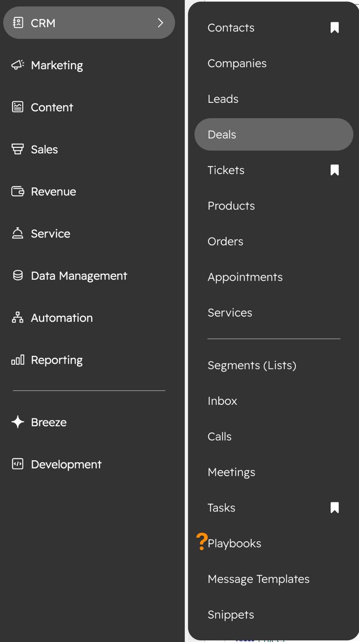 HubSpot CRM Menu 1