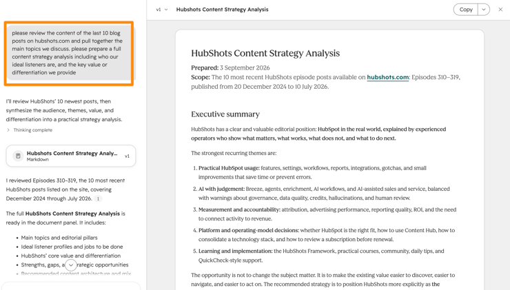 HubSpot assistant content prompt 1