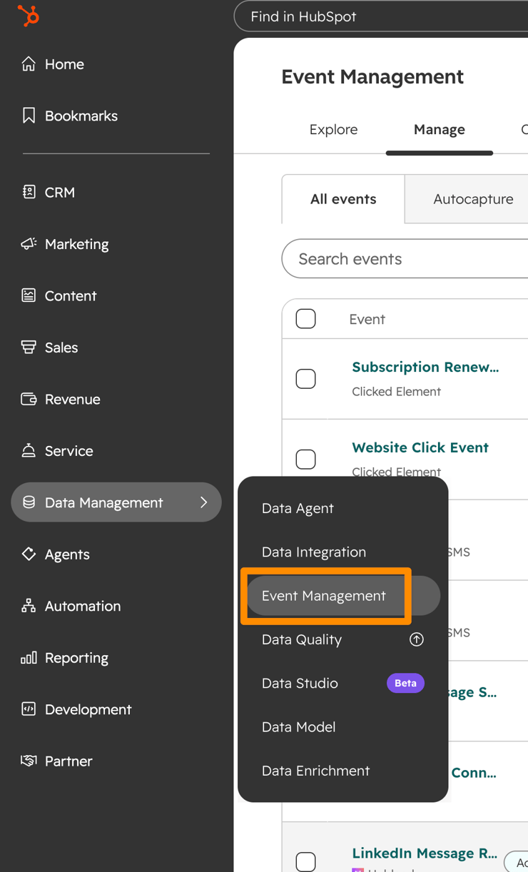 HubSpot data event website click 1