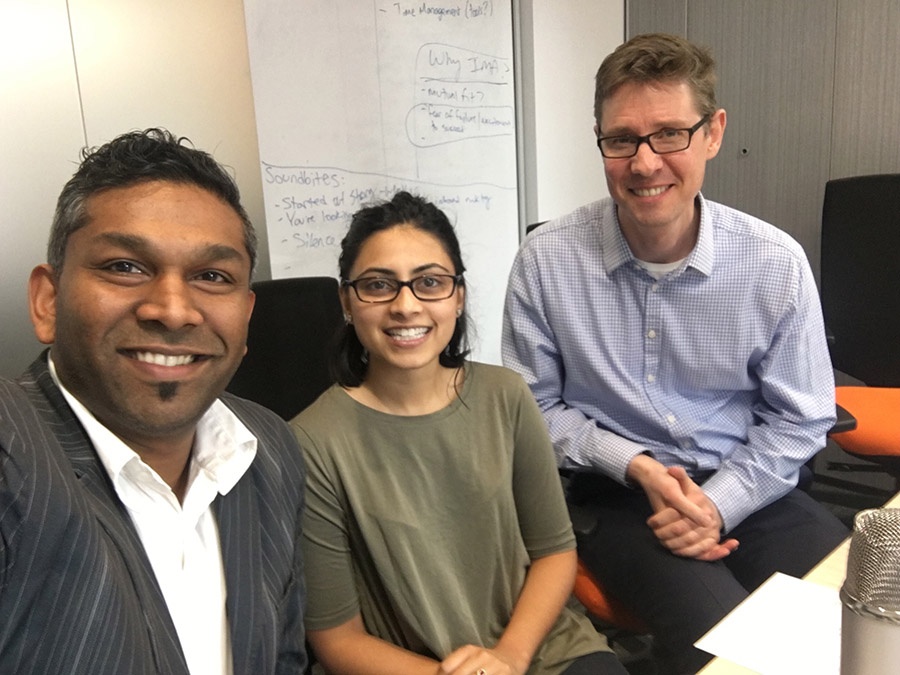 Ian Jacob, Niti Shah, Craig Bailey recording episode 41 of HubShots