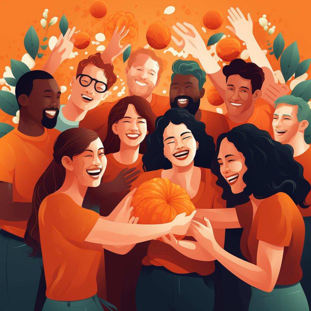 Community of Happy People with an Orange Themed Background