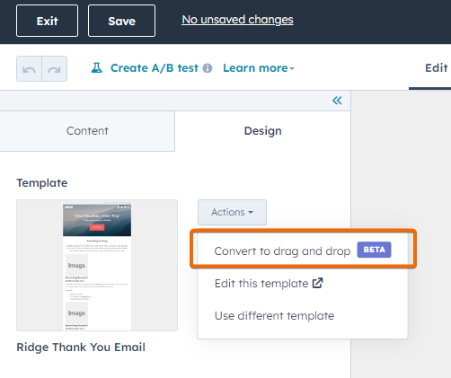Convert a classic email into a drag and drop email template
