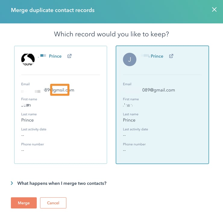 merge duplicate contact records