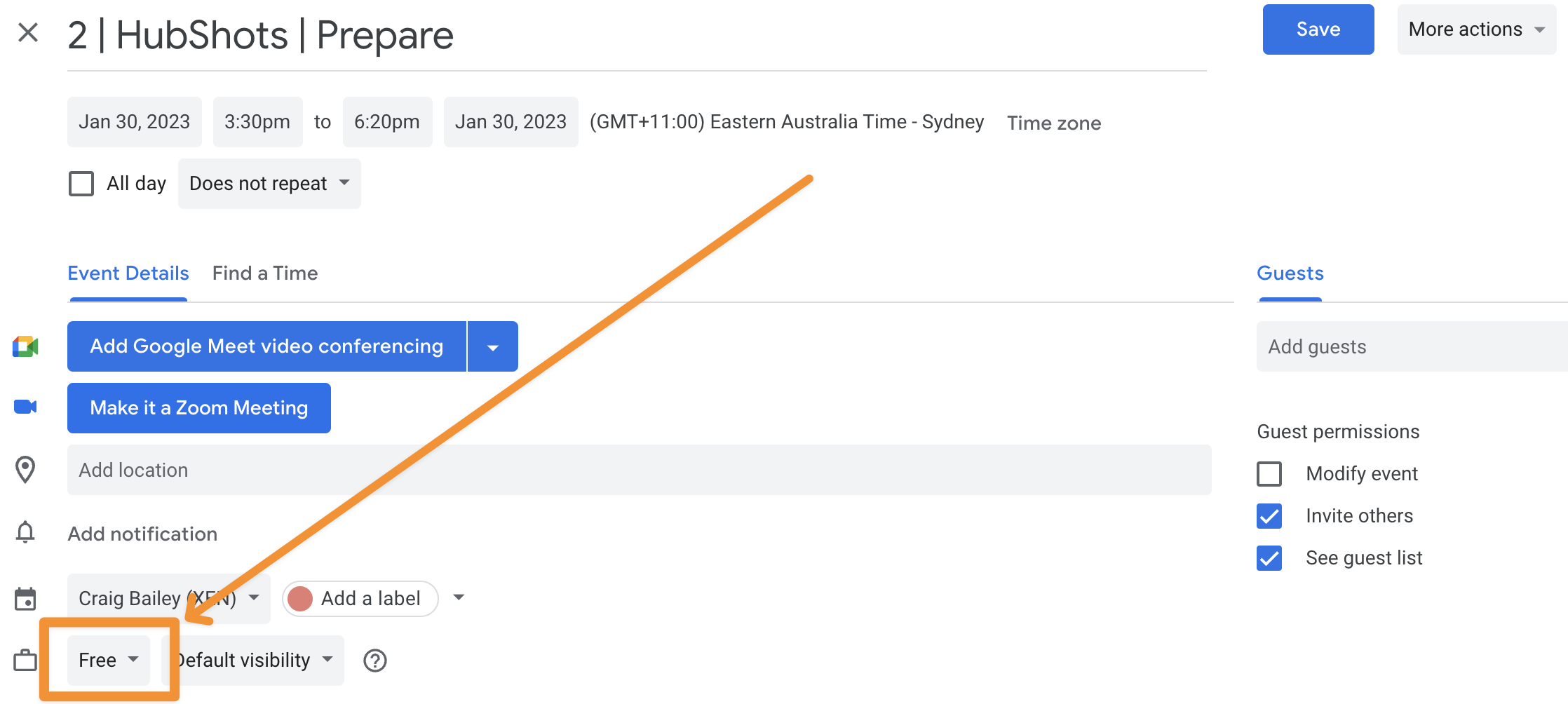 Google Calendar availability indicator