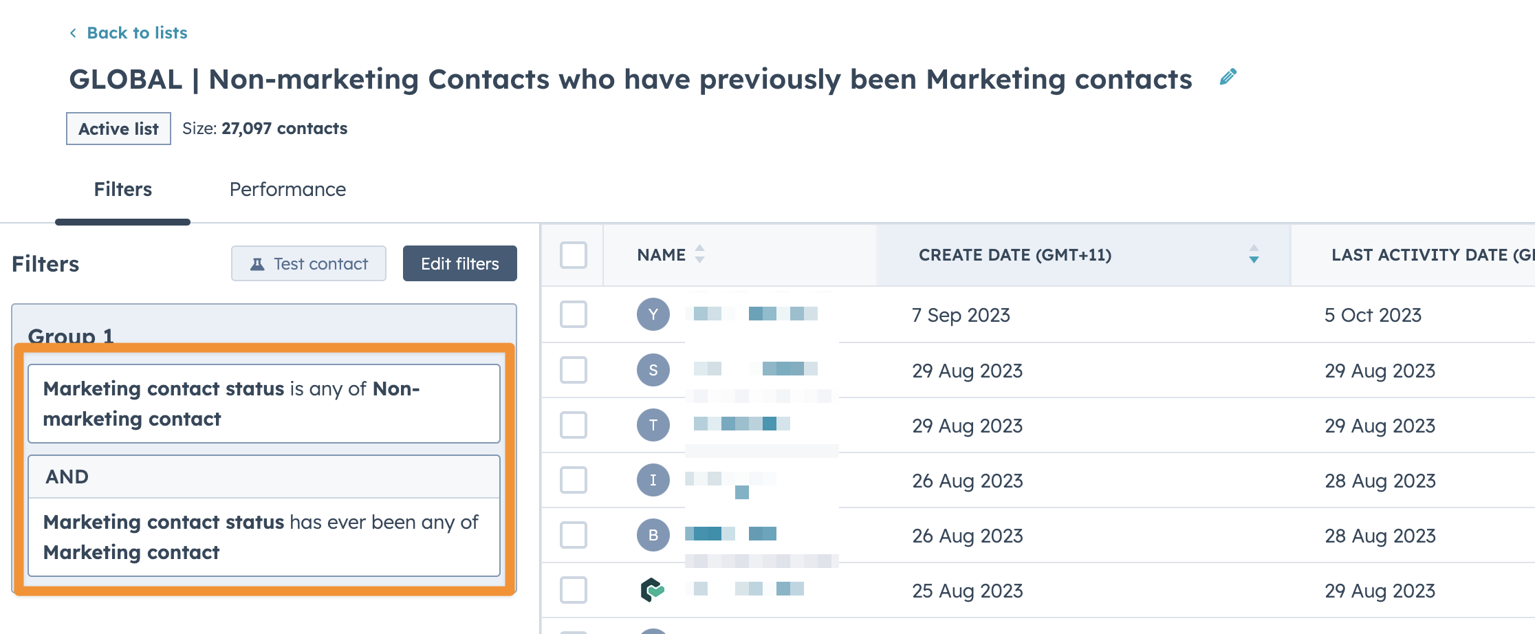 Non-marketing contacts who have previously been Marketing contacts