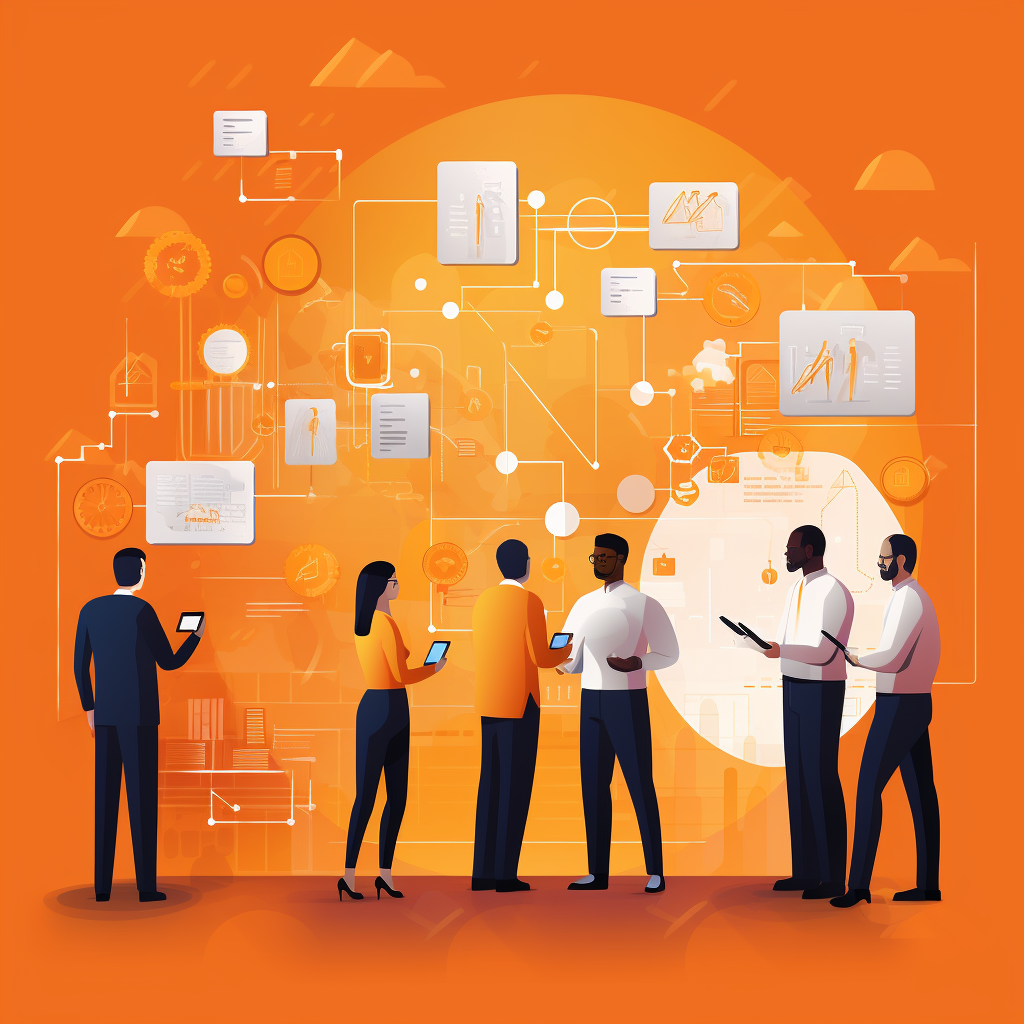 People Discussing Processes in Orange Themed Background