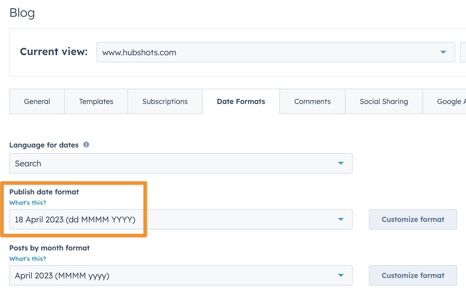 setting Publish date format