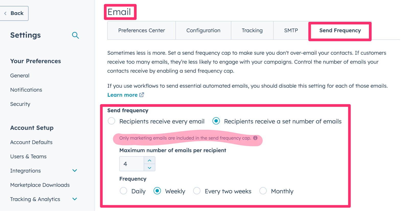email send frequency cap
