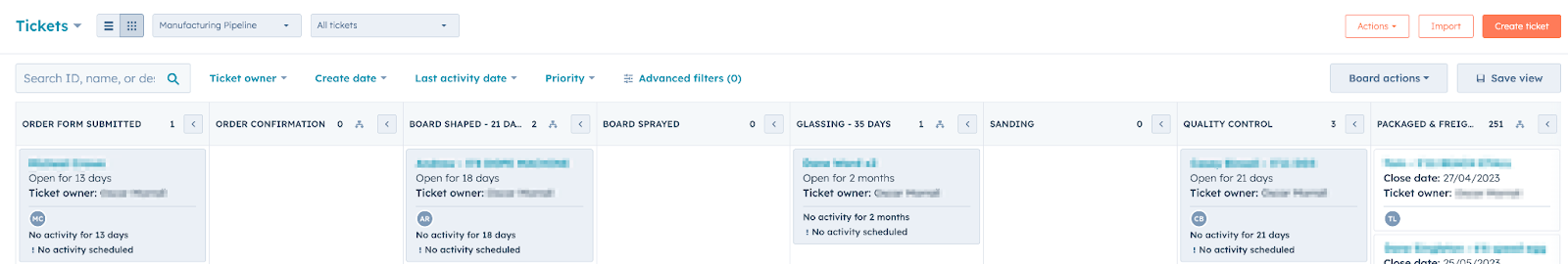 Example here is of an internal manufacturing process that uses tickets