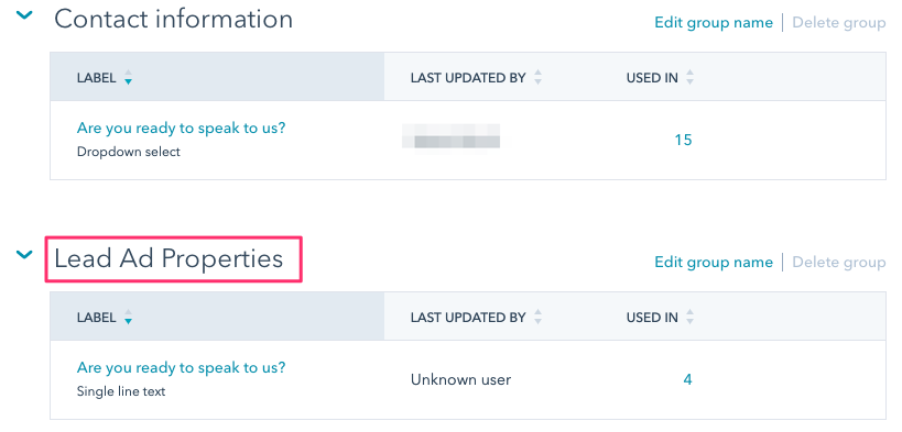 Property settings