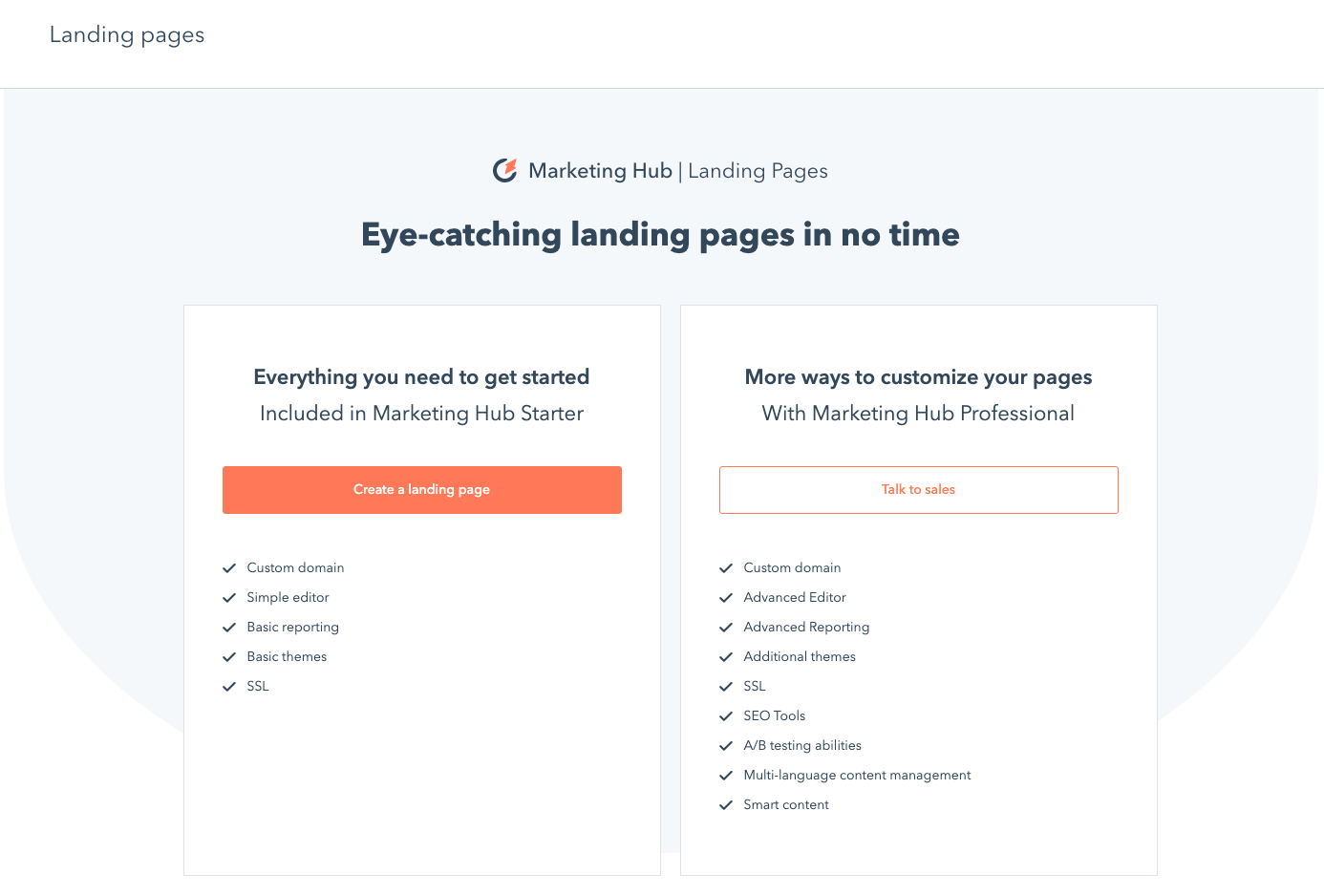 hubspot starter landing pages